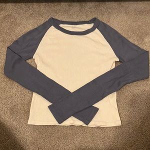 John Galt Brandy Melville Long Sleeve Blue and Ivory Ribbed Top
